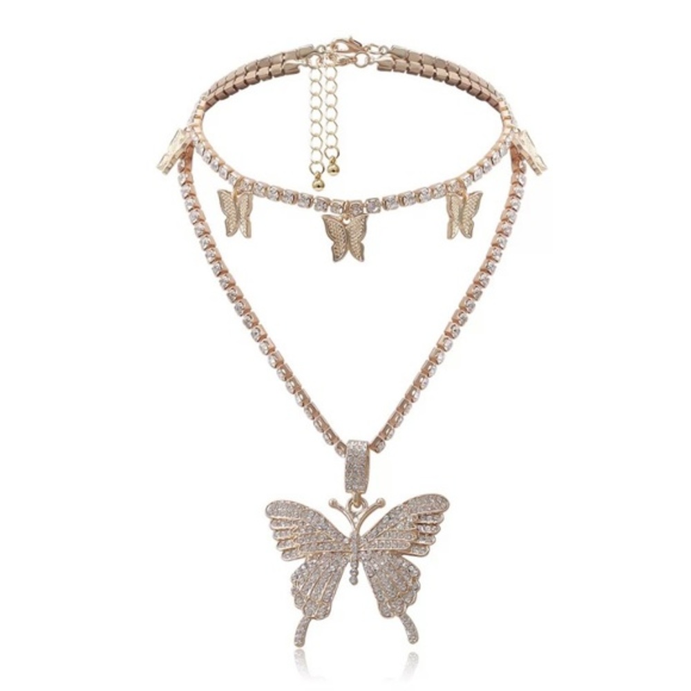 HP🦋STUNNING RHINESTONE BUTTERFLY GOLD CHOKER 2 PIECE SET‎ - Picture 11 of 13